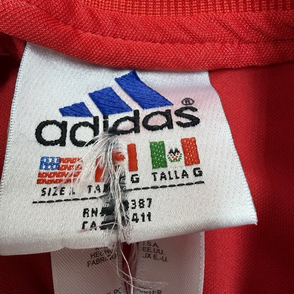 Adidas Soccer Jersey Men's Large Red White Classic 3 Stripe Short Sleeve
